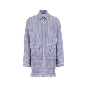 PRADA Women's Striped Button-Front Shirt Dress with Shirred Waist Women STRIPPED